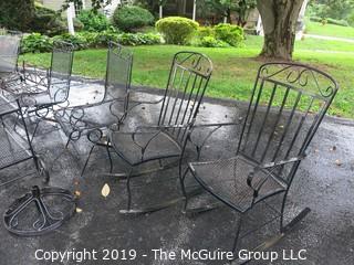 Iron Patio Furniture including oval table, serving table, slider/rocker, 2 rockers, 3 spring arm chairs