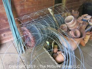 Large Collection of Clay Garden Pots, Wire Hoops and Roll of Chicken Wire