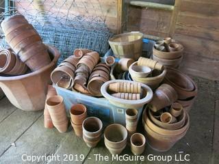 Large Collection of Clay Garden Pots, Wire Hoops and Roll of Chicken Wire