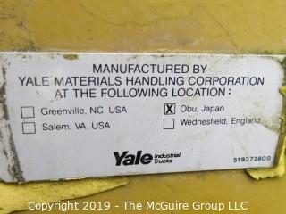 Yale Forklift; 3000 lb. capacity; 5231 hours; needs battery, tune up and propane tank, according to consignor