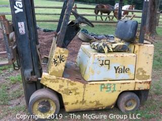 Yale Forklift; 3000 lb. capacity; 5231 hours; needs battery, tune up and propane tank, according to consignor