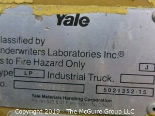 Yale Forklift; 3000 lb. capacity; 5231 hours; needs battery, tune up and propane tank, according to consignor