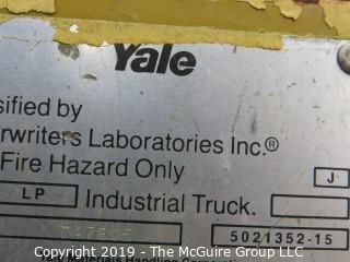 Yale Forklift; 3000 lb. capacity; 5231 hours; needs battery, tune up and propane tank, according to consignor