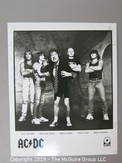 Collection of Large Format B + W Publicity Photos by numerous banks including The Motley Crew, The Byrds, AC/DC, Motorhead, Aerosmith, B-52/s, Steve Miller, and James Doohan.  