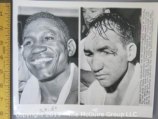 Collection of large format B&W photos including boxers Dick Tiger, Archie Moore, Yvon Durelle, Primo Carnara and Gene Fullmer.  