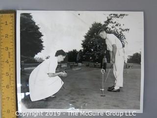 Collection of large format B&W sports photographs including the pitcher Dennis Reeder of the Minneapolis Millers, golfers Tom Gorman and Ben Hogan, and a toboggan sled race circa 1938, and hockey player Allen Stanley ,  