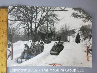 Collection of large format B&W sports photographs including the pitcher Dennis Reeder of the Minneapolis Millers, golfers Tom Gorman and Ben Hogan, and a toboggan sled race circa 1938, and hockey player Allen Stanley ,  