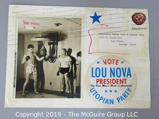 Photo of Lou Nova, 1935 World Amatear Boxing Champion; knocked out heavyweight champion Max Baer twice with his noted "Cosmic" punch.  Fought Joe Louis for title.  Post boxing career, acted in Hollywood with 45 credits 