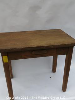 Oak veneered desk with single drawer. Mfg in Williamsport, PA