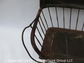 Antique Sleigh/Buggy Seat with original paint and leather; 40W x 22D x 32T"