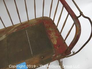 Antique Sleigh/Buggy Seat with original paint and leather; 40W x 22D x 32T"