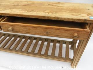 Distressed Pine Hall Table with Lower Rack and side by side drawers; 72W x 18D x 30"T