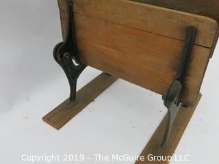 Antique schoolhouse desk/seat mounted on wood runners; 21 x 31 27T 