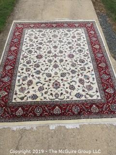 96 x 118" Handwoven rug; needs cleaning