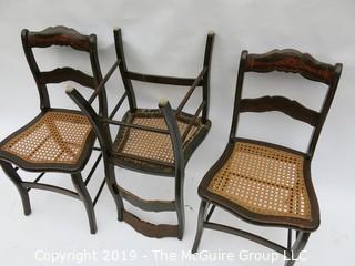 (3) Stenciled back side chairs with woven seats; 17W x 32T"