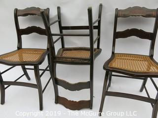 (3) Stenciled back side chairs with woven seats; 17W x 32T"