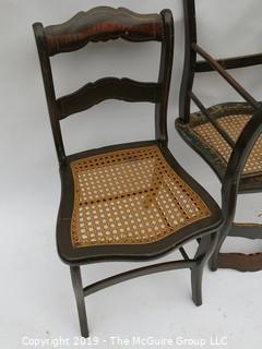 (3) Stenciled back side chairs with woven seats; 17W x 32T"