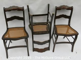 (3) Stenciled back side chairs with woven seats; 17W x 32T"