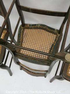 (3) Stenciled back side chairs with woven seats; 17W x 32T"