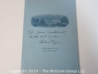 White House Peace Corp Program inscribed: "To Cora Lenkhart with Best Wishes, Richard Nixon"; 1969