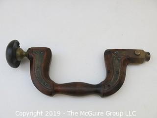 Antique Wooden Hand Brace (drill) with Brass Accents "T. Tillotson & Co Sheffield"