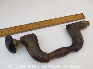 Antique Wooden Hand Brace (drill) with Brass Accents "T. Tillotson & Co Sheffield"