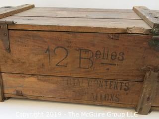 Covered Wooden Box w. Hinge; stenciled "Benedictine Liquor", France