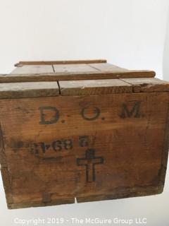 Covered Wooden Box w. Hinge; stenciled "Benedictine Liquor", France