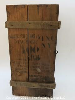 Covered Wooden Box w. Hinge; stenciled "Benedictine Liquor", France