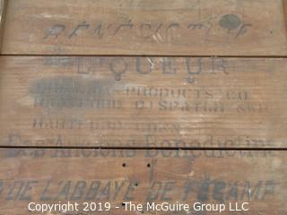 Covered Wooden Box w. Hinge; stenciled "Benedictine Liquor", France