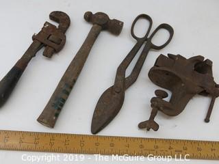 Hand Tools and a clamping benchtop vise/anvil