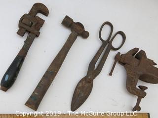 Hand Tools and a clamping benchtop vise/anvil