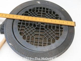 Circular Cast Iron Floor Mounted AirFlow Grate with adjusting lever underneath. Could be repurposed into a cool little table?