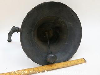 LARGE farm/school cast iron bell; complete with "Crystal Metal #2" mounting bracket and clapper