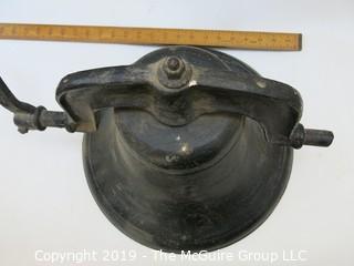 LARGE farm/school cast iron bell; complete with "Crystal Metal #2" mounting bracket and clapper