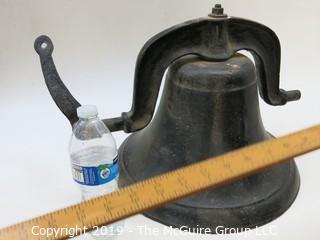 LARGE farm/school cast iron bell; complete with "Crystal Metal #2" mounting bracket and clapper