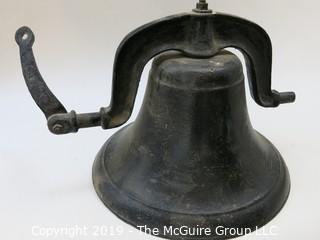 LARGE farm/school cast iron bell; complete with "Crystal Metal #2" mounting bracket and clapper