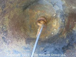 LARGE farm/school cast iron bell; complete with "Crystal Metal #2" mounting bracket and clapper