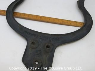 LARGE farm/school cast iron bell; complete with "Crystal Metal #2" mounting bracket and clapper