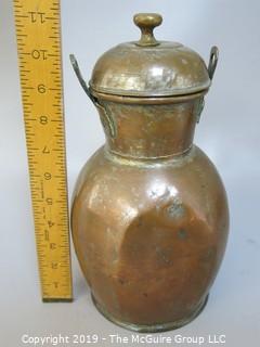 Hand Hammered, Doubled Handled Copper Jug with deep lid 