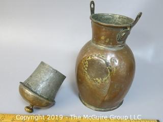 Hand Hammered, Doubled Handled Copper Jug with deep lid 