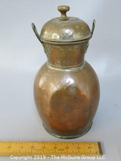 Hand Hammered, Doubled Handled Copper Jug with deep lid 