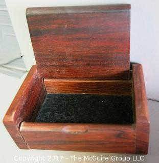 Collection including keepsake boxes, agatized wood bowl and ice picks 