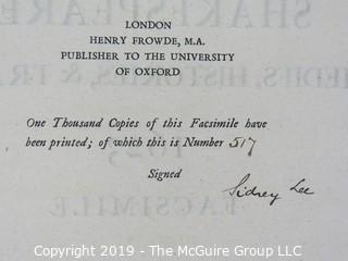 Facsimile # 517/1000 of subscription list for Shakespeare's Comedies, Histories and Tragedies; published by Henry Frowde, Publisher to the University of Oxford 