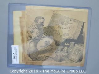 Collection of clipped newspaper political cartoons w/ Teddy Roosevelt