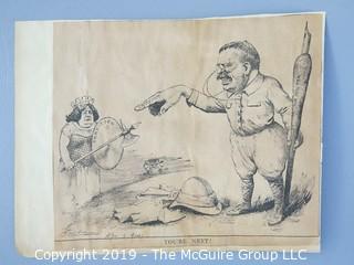 Collection of clipped newspaper political cartoons w/ Teddy Roosevelt