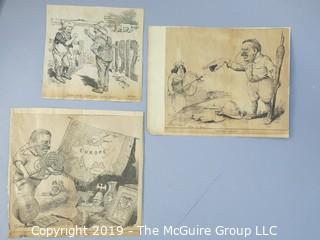 Collection of clipped newspaper political cartoons w/ Teddy Roosevelt