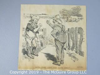 Collection of clipped newspaper political cartoons w/ Teddy Roosevelt