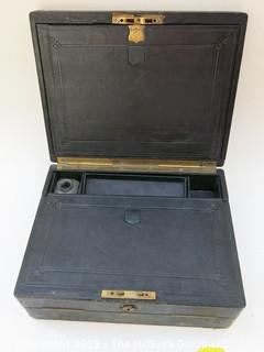 Antique Scottish Brass and Leather Writing Box; circa 1840; with key