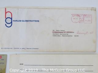 Sports Collectibles, including a recruitment letter from the Harlem Globetrotters addressed to Dale Dover, Harvard.  Dale Dover later became Falls Church City's Mayor.  